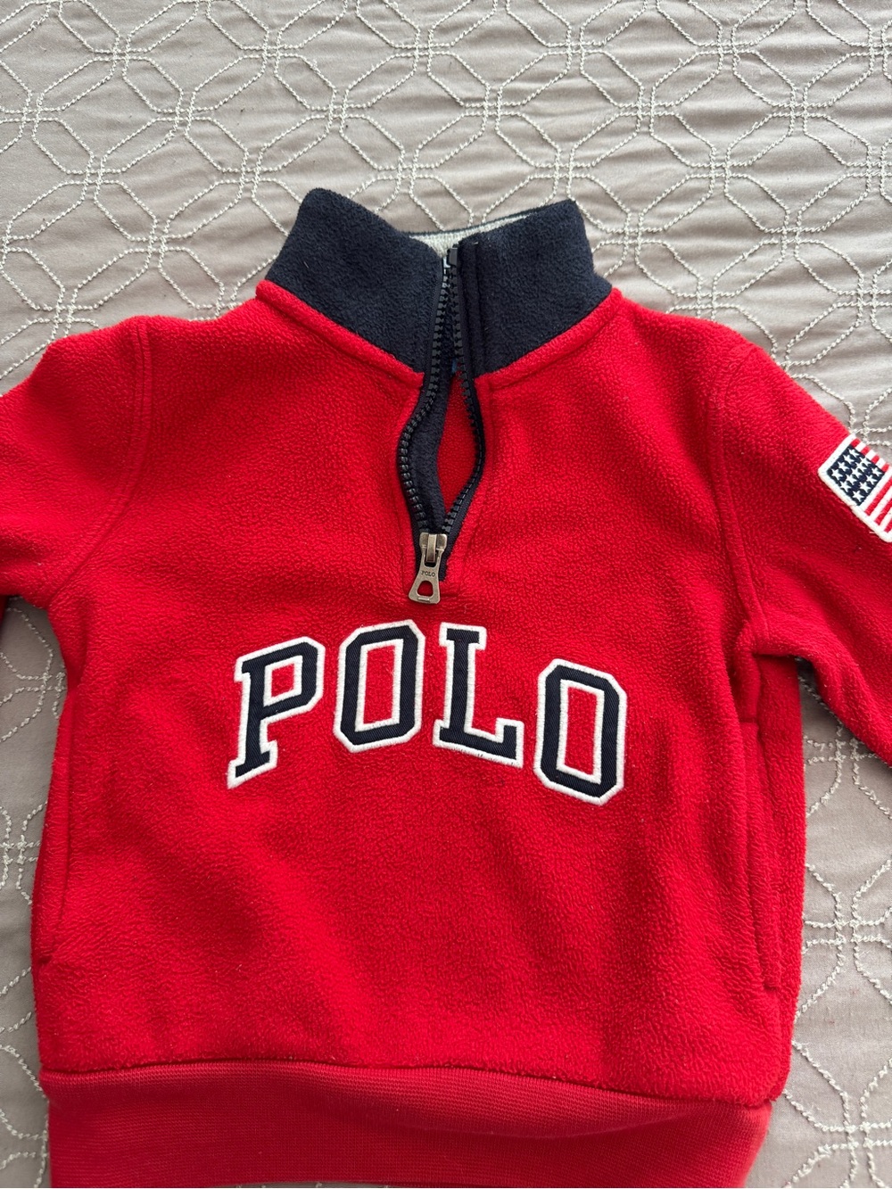Polo by Ralph Lauren Red Fleece Quarter-Zip Sweatshirt with Black Trim